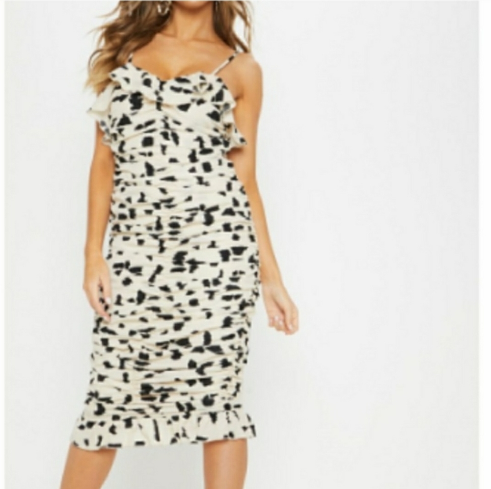 Pretty little Thing animal print ruched midi dress